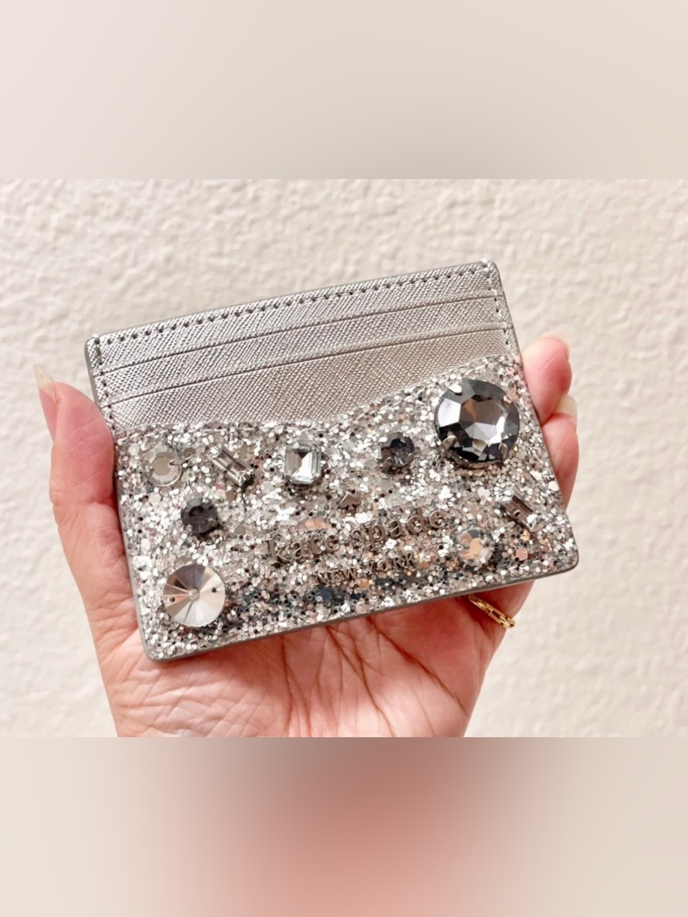 NWT Kate Spade Tinsel Jeweled Small Slim Card Holder Limited! K9276